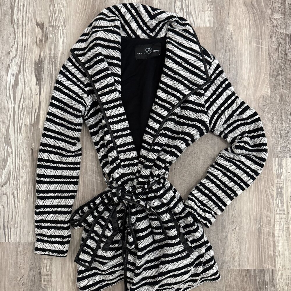 Tart Collections Black White Striped Belted‎ Cardigan Women’s XS